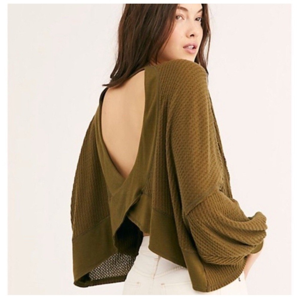 Free People We The Free Love Me Thermal Top Womens Small Olive Green